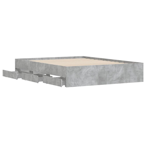 vidaXL Bed Frame with Drawers Concrete Grey 140x190 cm Engineered Wood