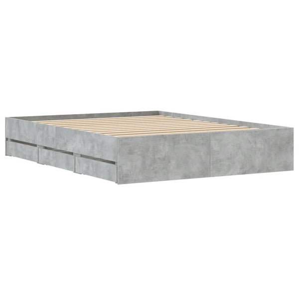 vidaXL Bed Frame with Drawers Concrete Grey 140x190 cm Engineered Wood