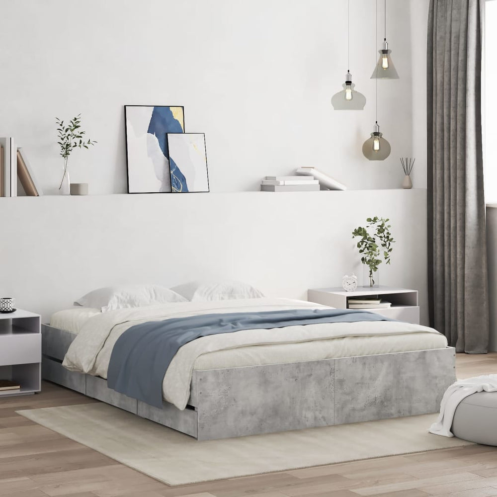vidaXL Bed Frame with Drawers Concrete Grey 140x190 cm Engineered Wood