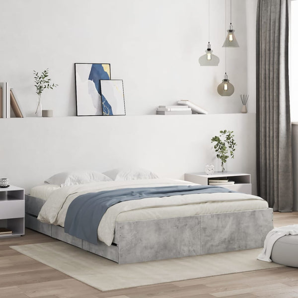 vidaXL Bed Frame with Drawers Concrete Grey 140x190 cm Engineered Wood