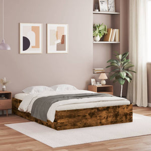 vidaXL Bed Frame with Drawers Smoked Oak 140x190cm Engineered Wood