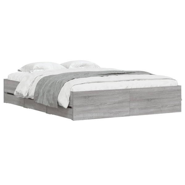 vidaXL Bed Frame with Drawers Grey Sonoma 140x190 cm Engineered Wood