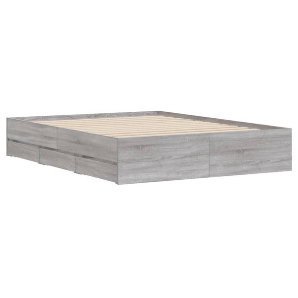 vidaXL Bed Frame with Drawers Grey Sonoma 140x190 cm Engineered Wood
