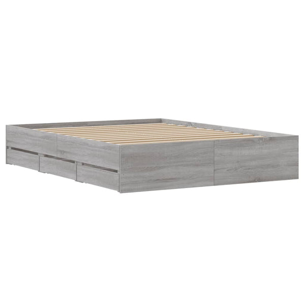 vidaXL Bed Frame with Drawers Grey Sonoma 140x190 cm Engineered Wood