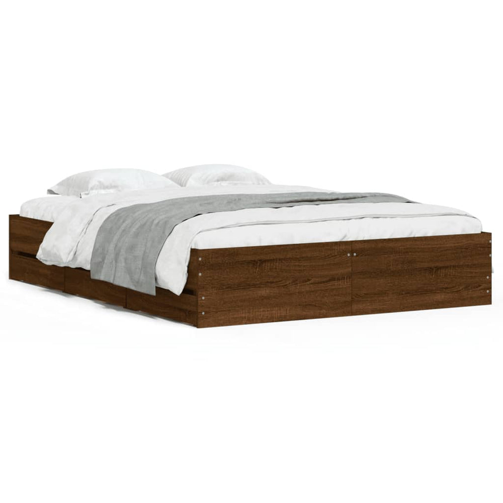 vidaXL Bed Frame with Drawers Brown Oak-Effect 140x190 cm