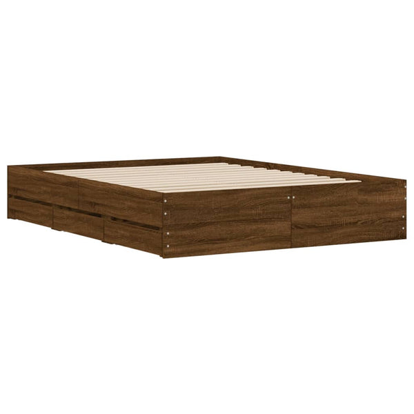 vidaXL Bed Frame with Drawers Brown Oak-Effect 140x190 cm