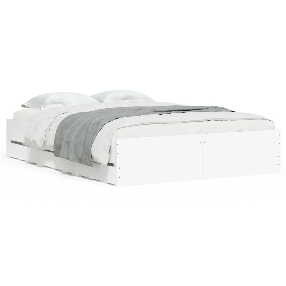 vidaXL Bed Frame with Drawers White 135 x 190 cm Engineered Wood