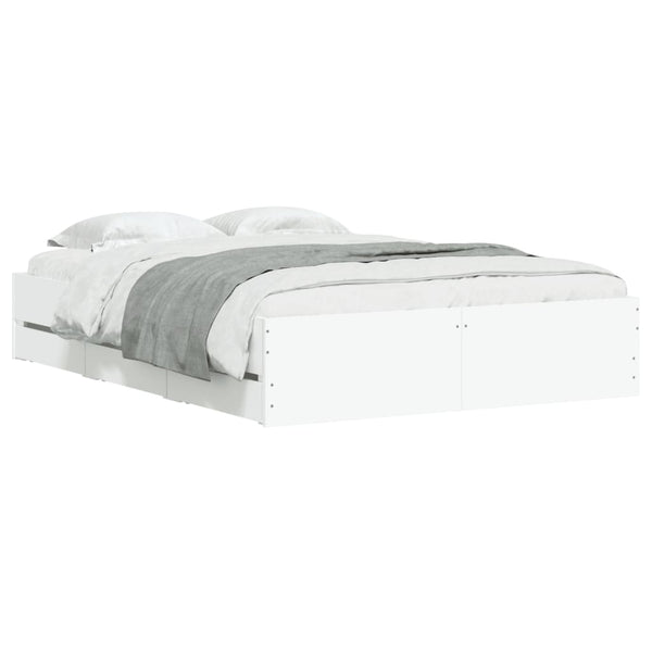 vidaXL Bed Frame with Drawers White 135 x 190 cm Engineered Wood