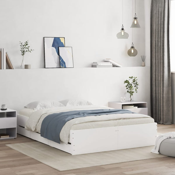 vidaXL Bed Frame with Drawers White 135 x 190 cm Engineered Wood