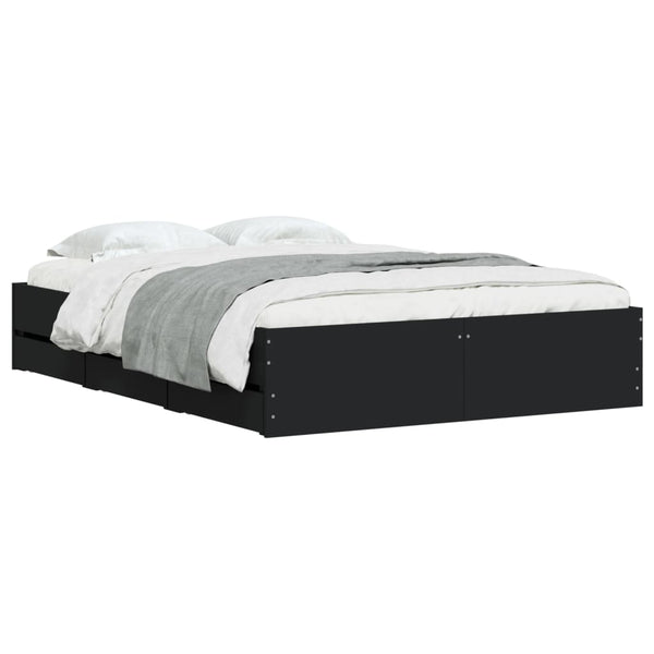 vidaXL Bed Frame with Drawers Black 135x190 cm Engineered Wood