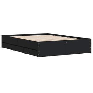 vidaXL Bed Frame with Drawers Black 135x190 cm Engineered Wood