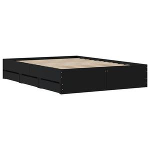 vidaXL Bed Frame with Drawers Black 135x190 cm Engineered Wood