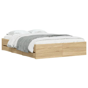 vidaXL Bed Frame with Drawers Sonoma Oak 135x190cm Engineered Wood