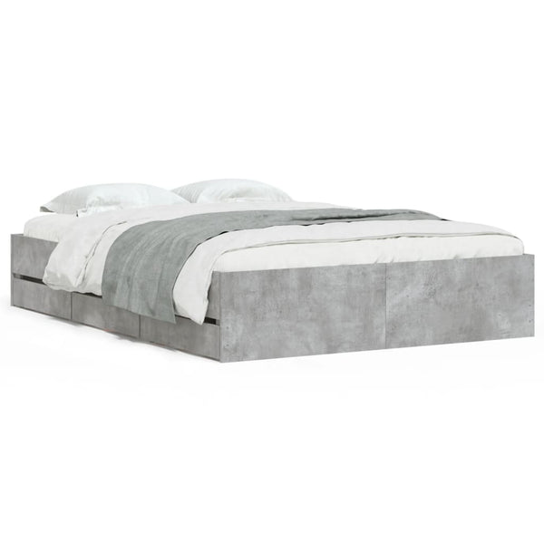 vidaXL Bed Frame with Drawers Concrete Grey 135x190 cm Engineered Wood