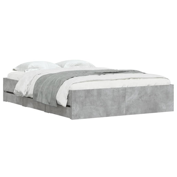 vidaXL Bed Frame with Drawers Concrete Grey 135x190 cm Engineered Wood
