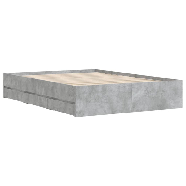 vidaXL Bed Frame with Drawers Concrete Grey 135x190 cm Engineered Wood