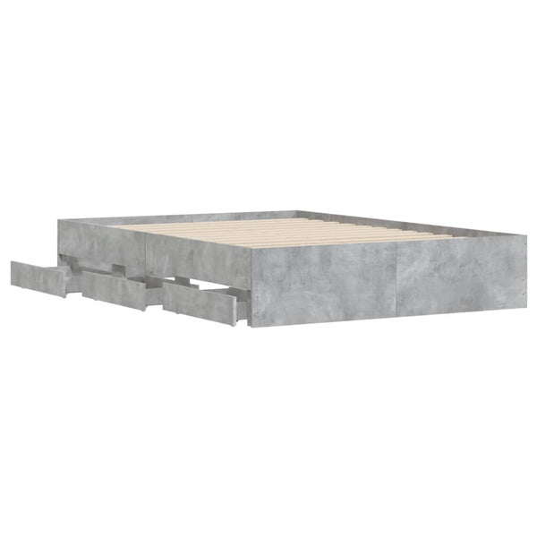 vidaXL Bed Frame with Drawers Concrete Grey 135x190 cm Engineered Wood