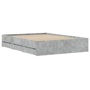 vidaXL Bed Frame with Drawers Concrete Grey 135x190 cm Engineered Wood