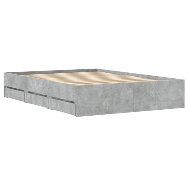 vidaXL Bed Frame with Drawers Concrete Grey 135x190 cm Engineered Wood
