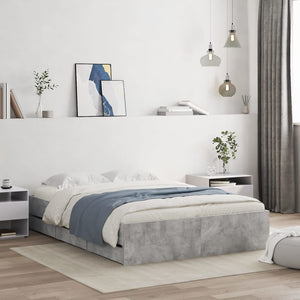 vidaXL Bed Frame with Drawers Concrete Grey 135x190 cm Engineered Wood