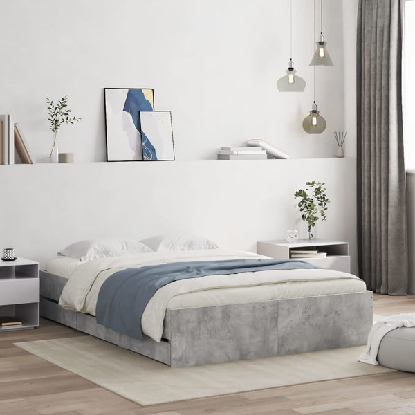 vidaXL Bed Frame with Drawers Concrete Grey 135x190 cm Engineered Wood