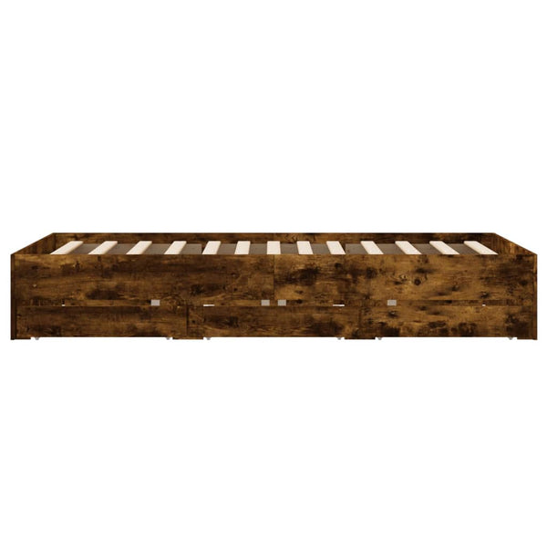 vidaXL Bed Frame with Drawers Smoked Oak 135x190cm Engineered Wood