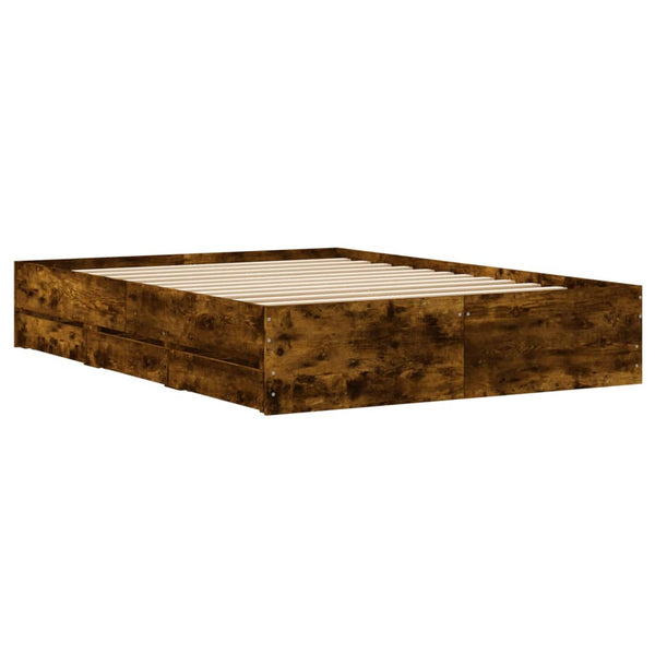 vidaXL Bed Frame with Drawers Smoked Oak 135x190cm Engineered Wood