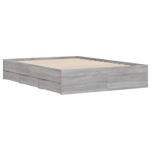 vidaXL Bed Frame with Drawers Grey Sonoma 135x190 cm Engineered Wood