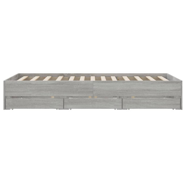 vidaXL Bed Frame with Drawers Grey Sonoma 135x190 cm Engineered Wood