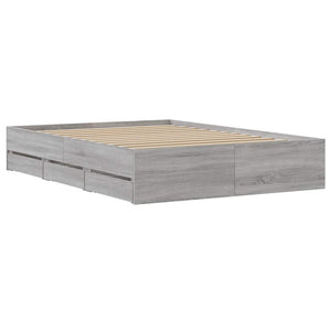 vidaXL Bed Frame with Drawers Grey Sonoma 135x190 cm Engineered Wood