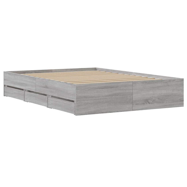 vidaXL Bed Frame with Drawers Grey Sonoma 135x190 cm Engineered Wood