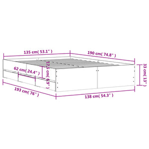 vidaXL Bed Frame with Drawers Grey Sonoma 135x190 cm Engineered Wood
