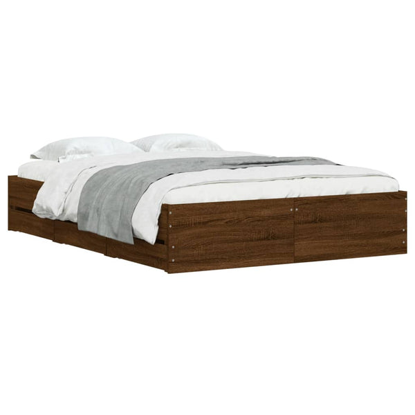 vidaXL Bed Frame with Drawers Brown Oak-look 135x190 cm