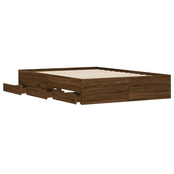 vidaXL Bed Frame with Drawers Brown Oak-look 135x190 cm