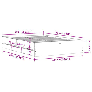 vidaXL Bed Frame with Drawers Brown Oak-look 135x190 cm
