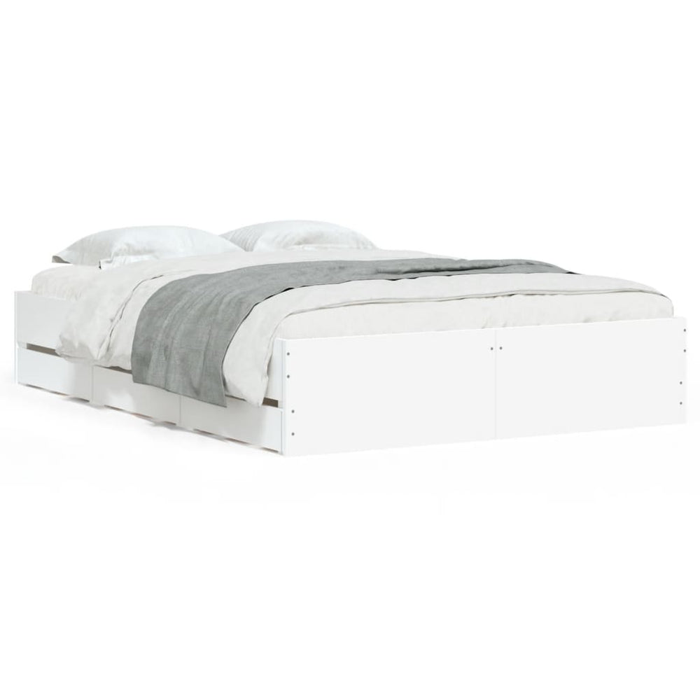 vidaXL Bed Frame with Drawers White 120x190 cm Engineered Wood