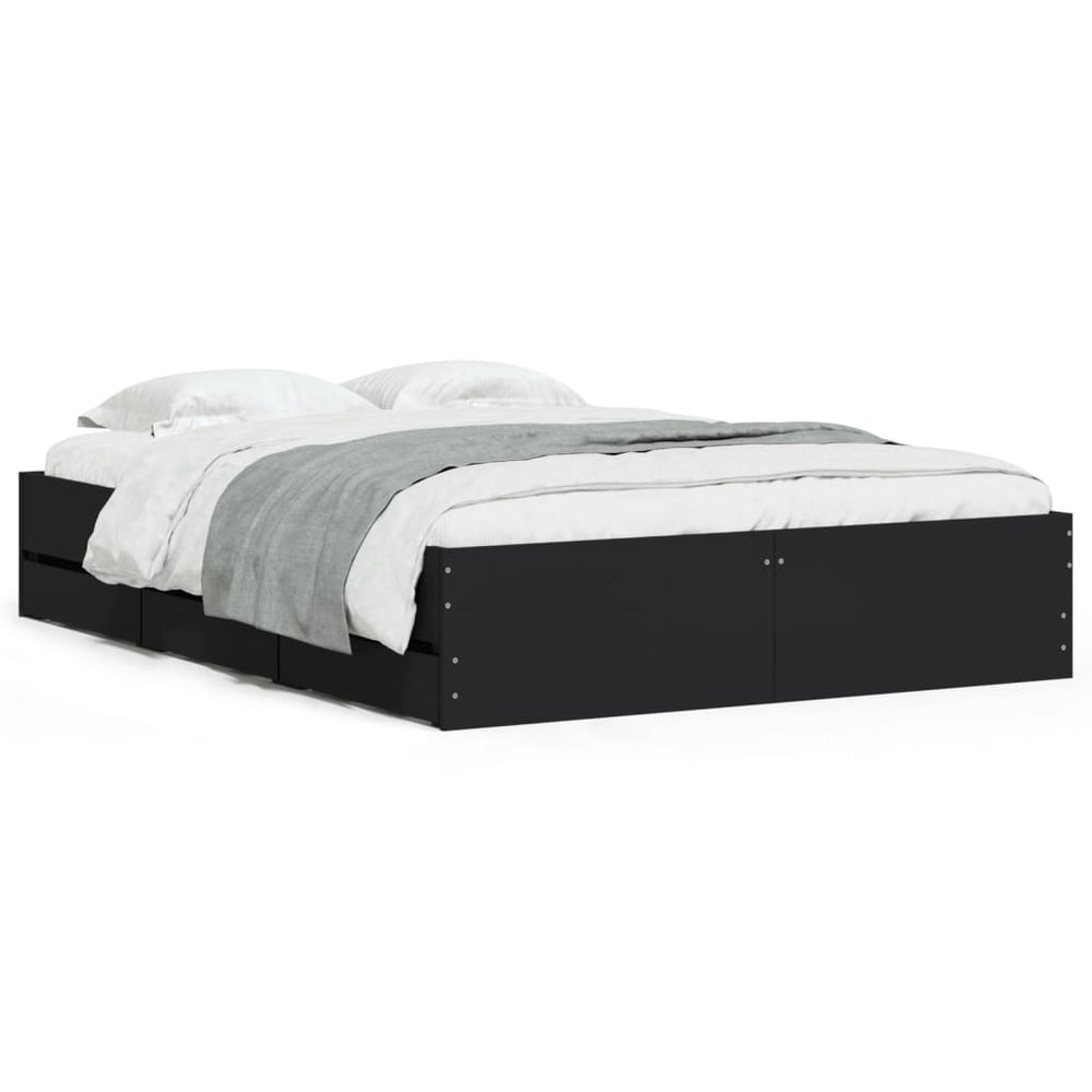 vidaXL Bed Frame with Drawers Black 120x190 cm Engineered Wood