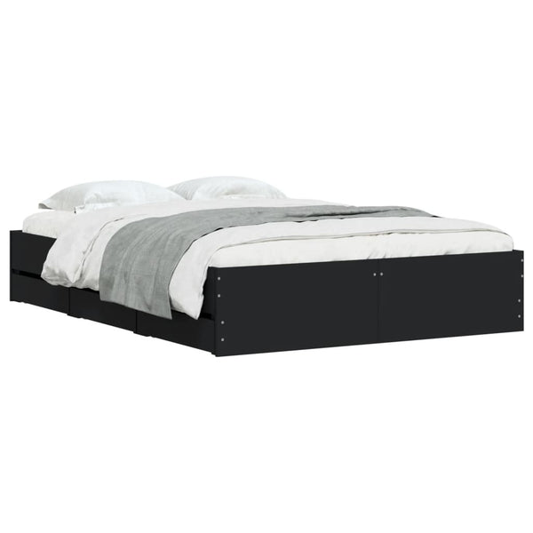 vidaXL Bed Frame with Drawers Black 120x190 cm Engineered Wood