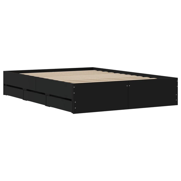vidaXL Bed Frame with Drawers Black 120x190 cm Engineered Wood