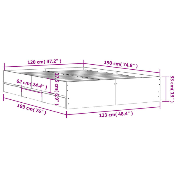 vidaXL Bed Frame with Drawers Black 120x190 cm Engineered Wood