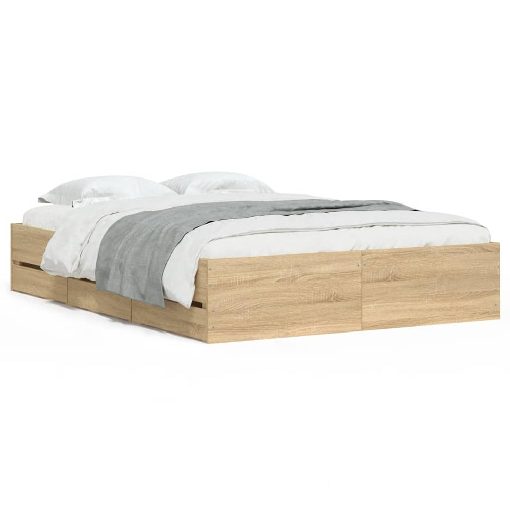 vidaXL Bed Frame with Drawers Sonoma Oak 120x190cm Engineered Wood