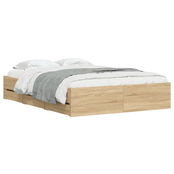 vidaXL Bed Frame with Drawers Sonoma Oak 120x190cm Engineered Wood