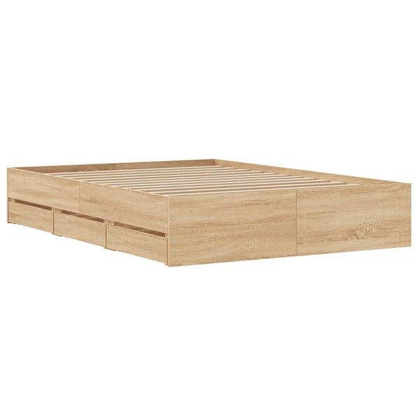 vidaXL Bed Frame with Drawers Sonoma Oak 120x190cm Engineered Wood
