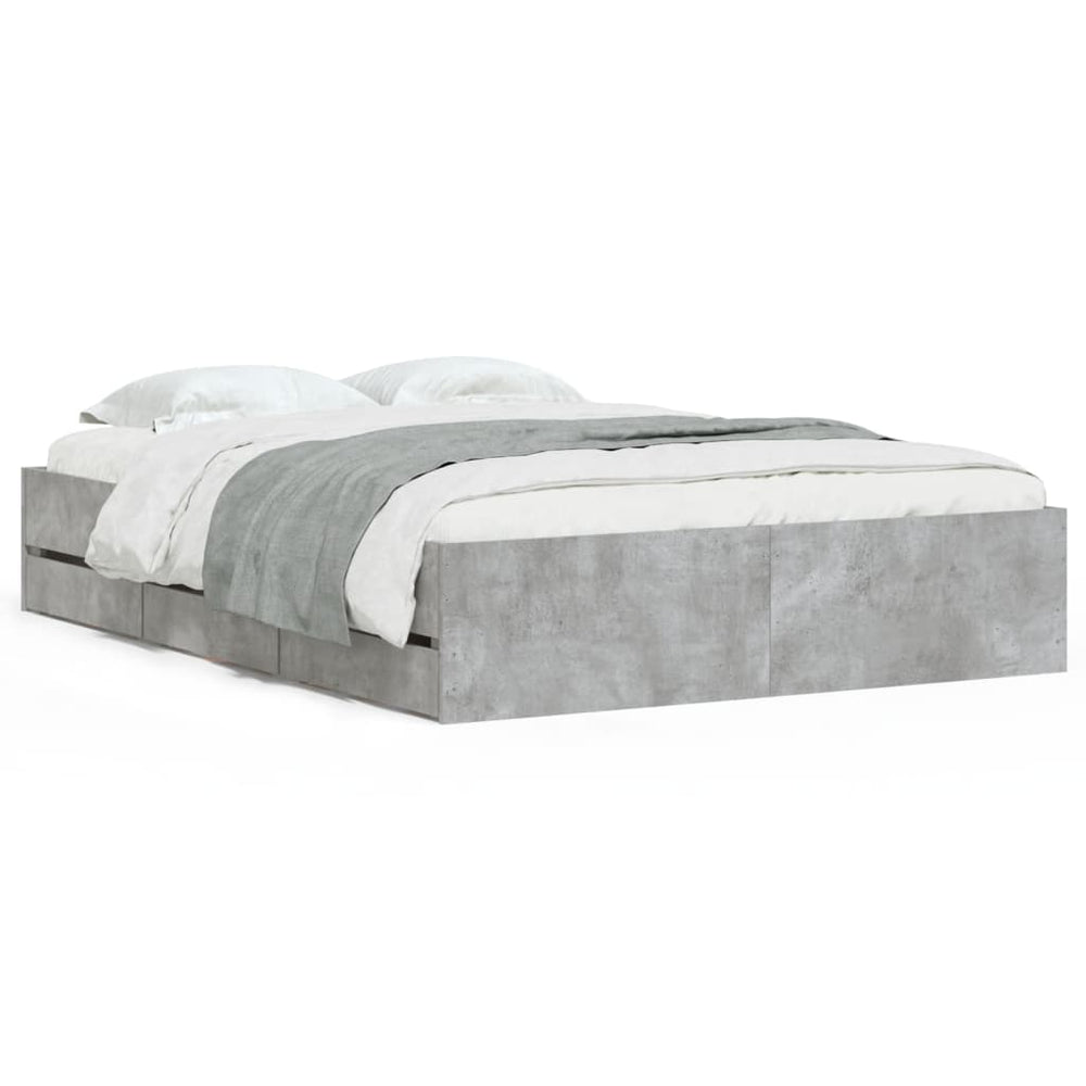 vidaXL Bed Frame with Drawers Concrete Grey 120x190 cm Engineered Wood