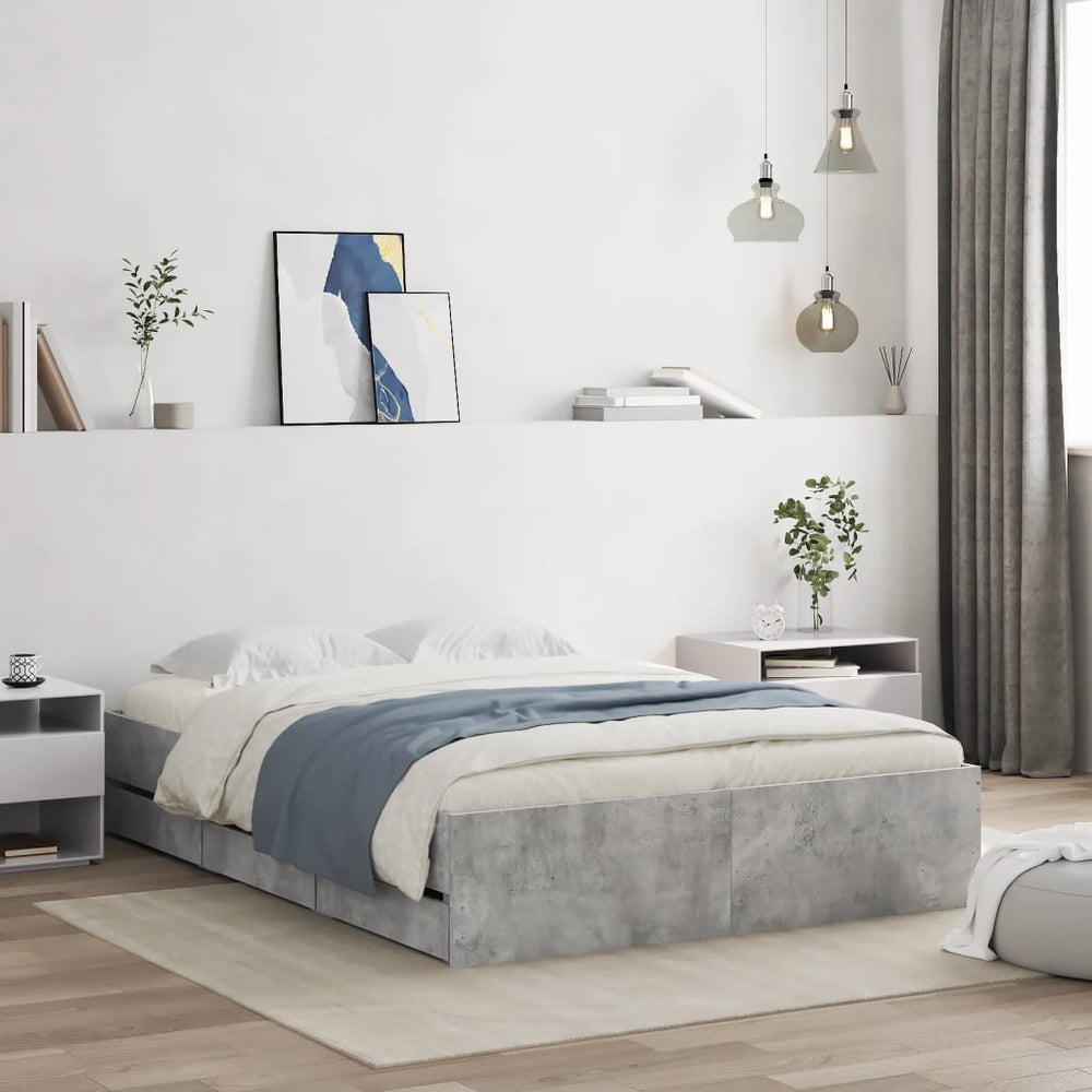 vidaXL Bed Frame with Drawers Concrete Grey 120x190 cm Engineered Wood