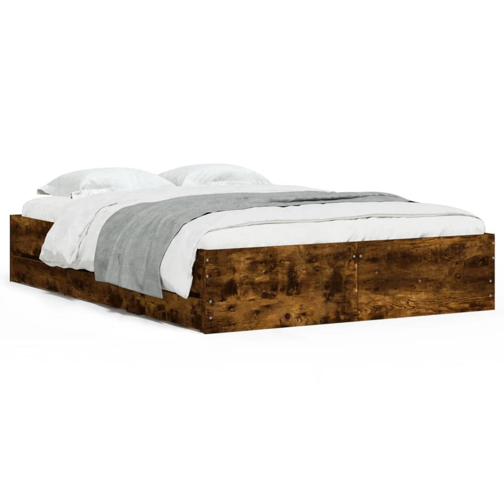 vidaXL Bed Frame with Drawers Smoked Oak 120x190 cm Engineered Wood