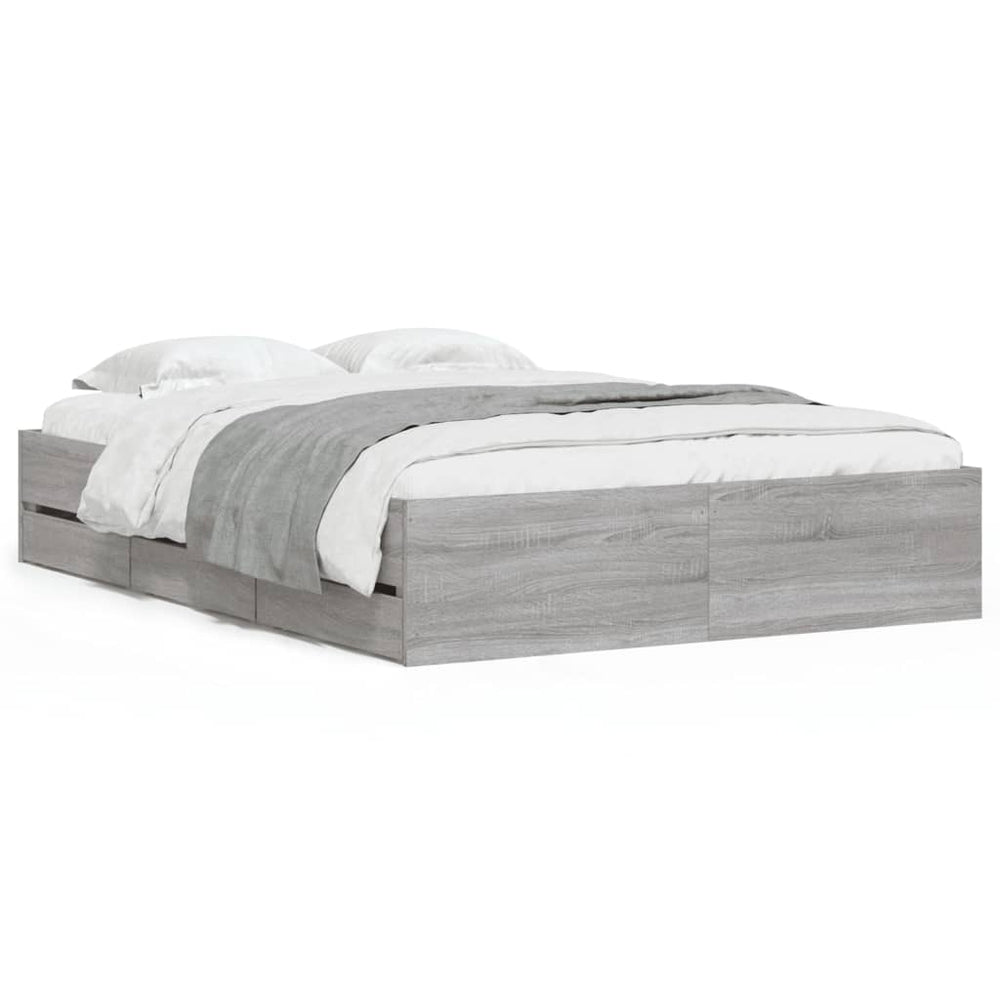 vidaXL Bed Frame with Drawers Grey Sonoma 120x190 cm Engineered Wood