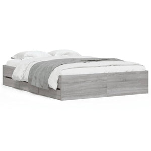 vidaXL Bed Frame with Drawers Grey Sonoma 120x190 cm Engineered Wood