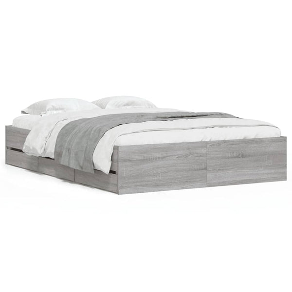 vidaXL Bed Frame with Drawers Grey Sonoma 120x190 cm Engineered Wood