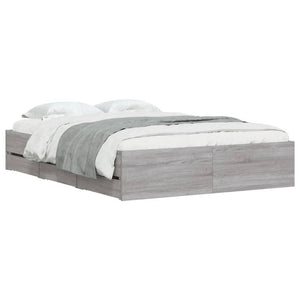 vidaXL Bed Frame with Drawers Grey Sonoma 120x190 cm Engineered Wood